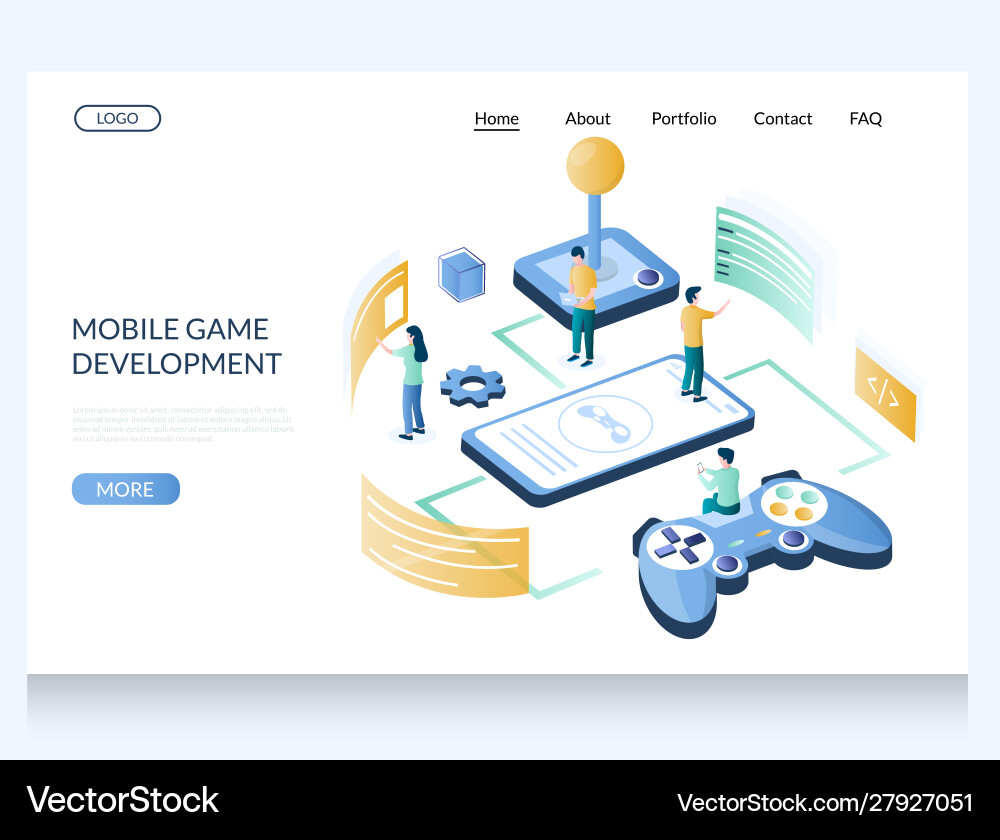 Mobile game development website landing Mobile game development website landing vector image