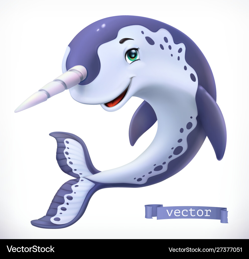 Narwhal cartoon character funny animal 3d icon Narwhal cartoon character funny animal 3d icon vector image
