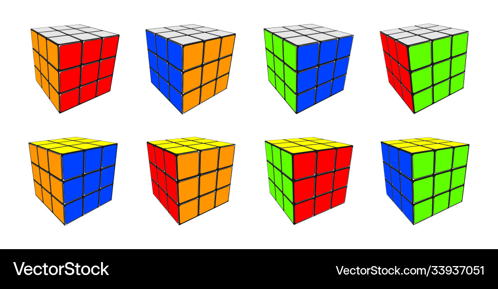 Rubiks cube different color cubes combination Rubiks cube different color cubes combination vector image