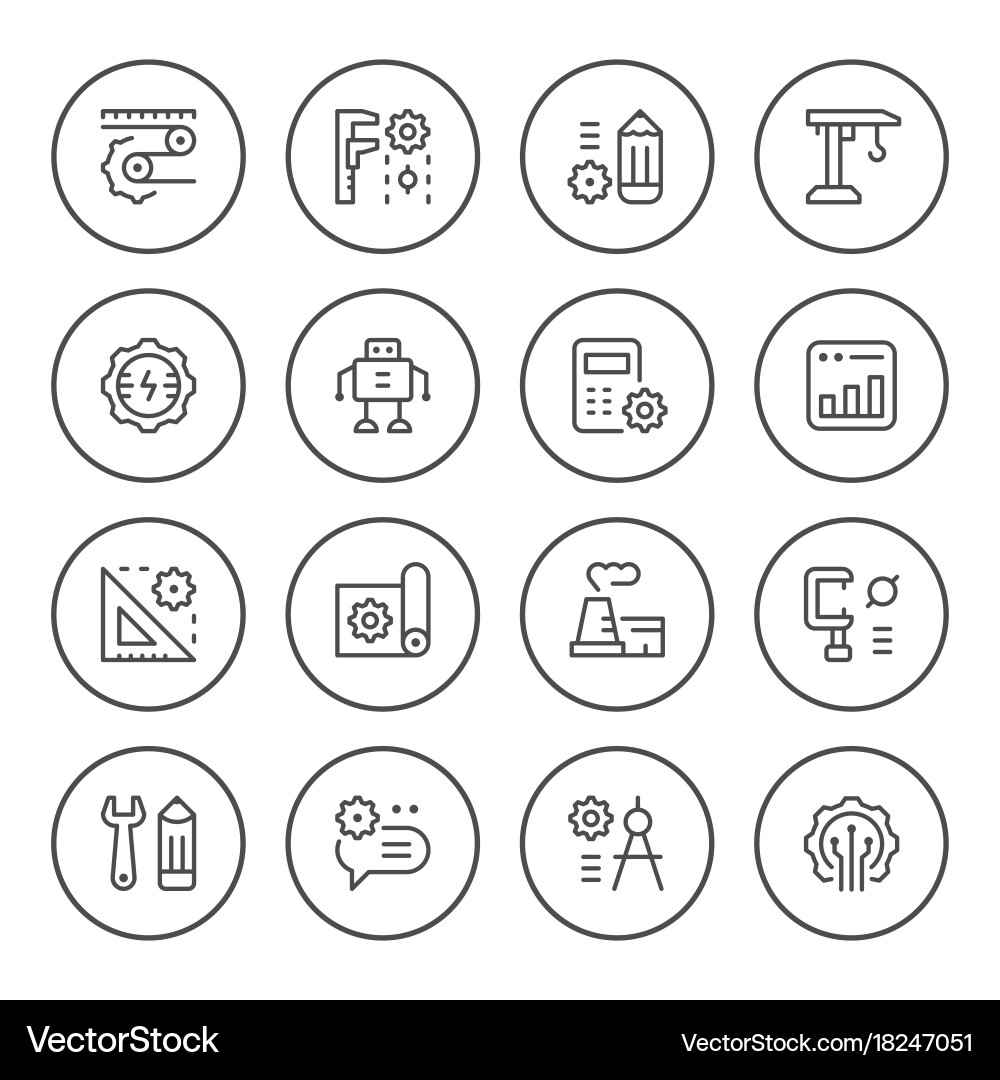 Set round line icons of engineering vector image