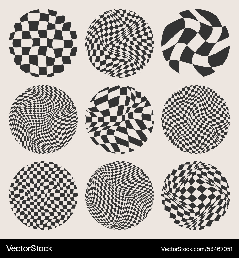 Trendy round checkered pattern distorted tiled Trendy round checkered pattern distorted tiled vector image
