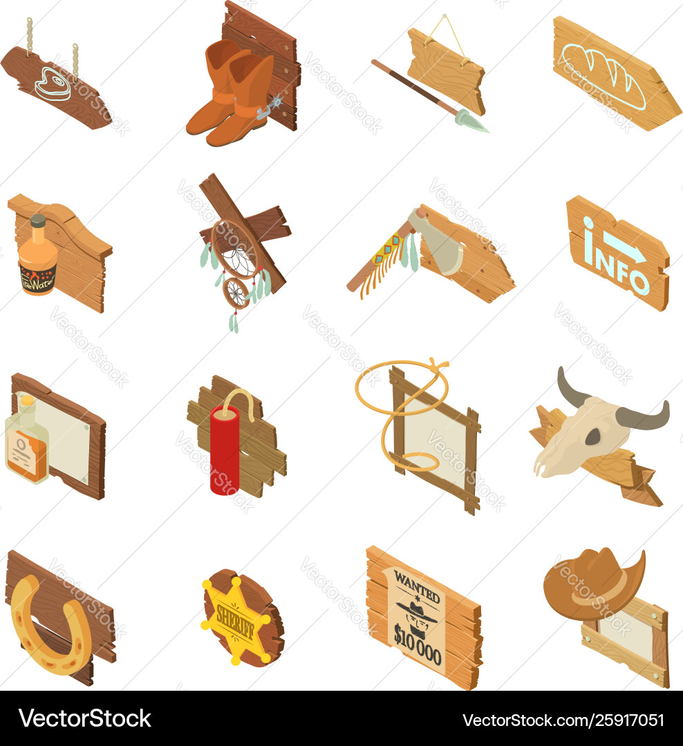 Wild west pointer icons set isometric style Vector Image