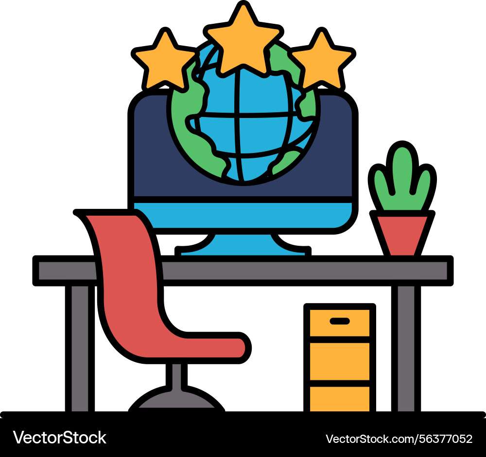 A computer monitor with globe and three stars A computer monitor with globe and three stars vector image