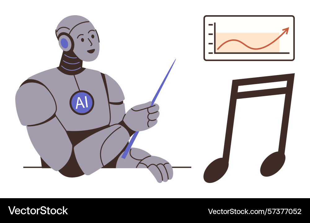 Ai robot conducting music with data insights Vector Image