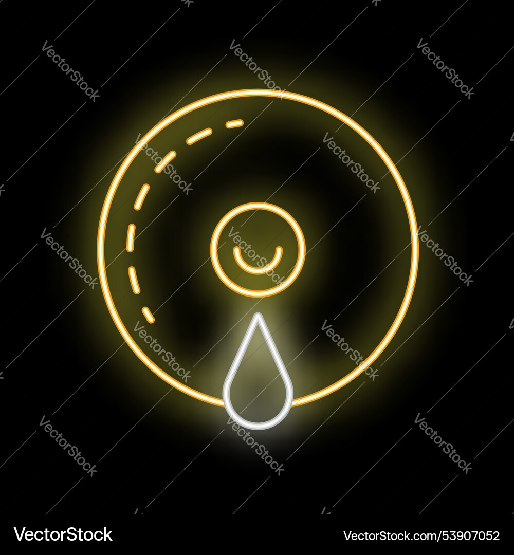 Neon icon of cd disk losing data with drop shape Neon icon of cd disk losing data with drop shape vector image