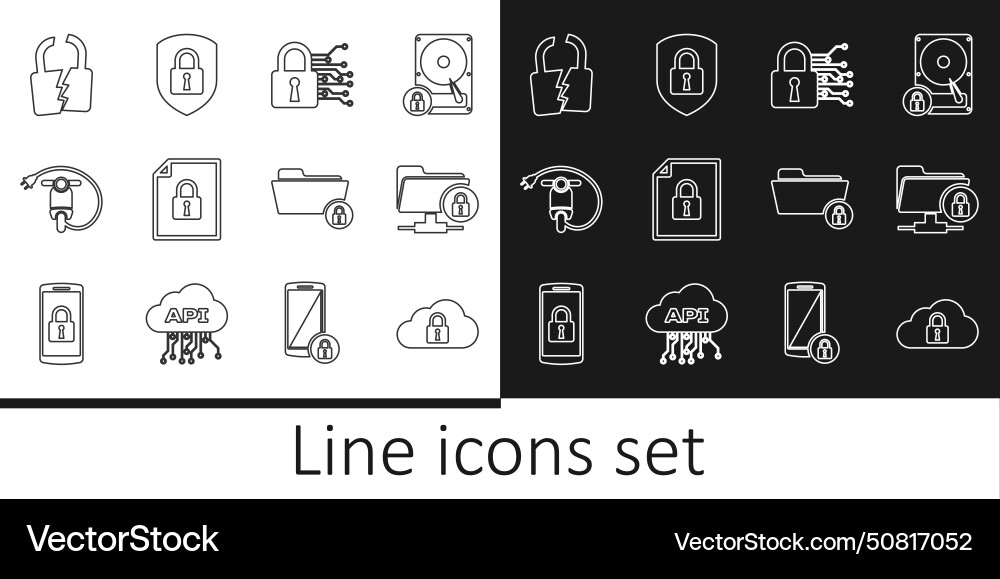 Set line cloud computing lock ftp folder Set line cloud computing lock ftp folder vector image