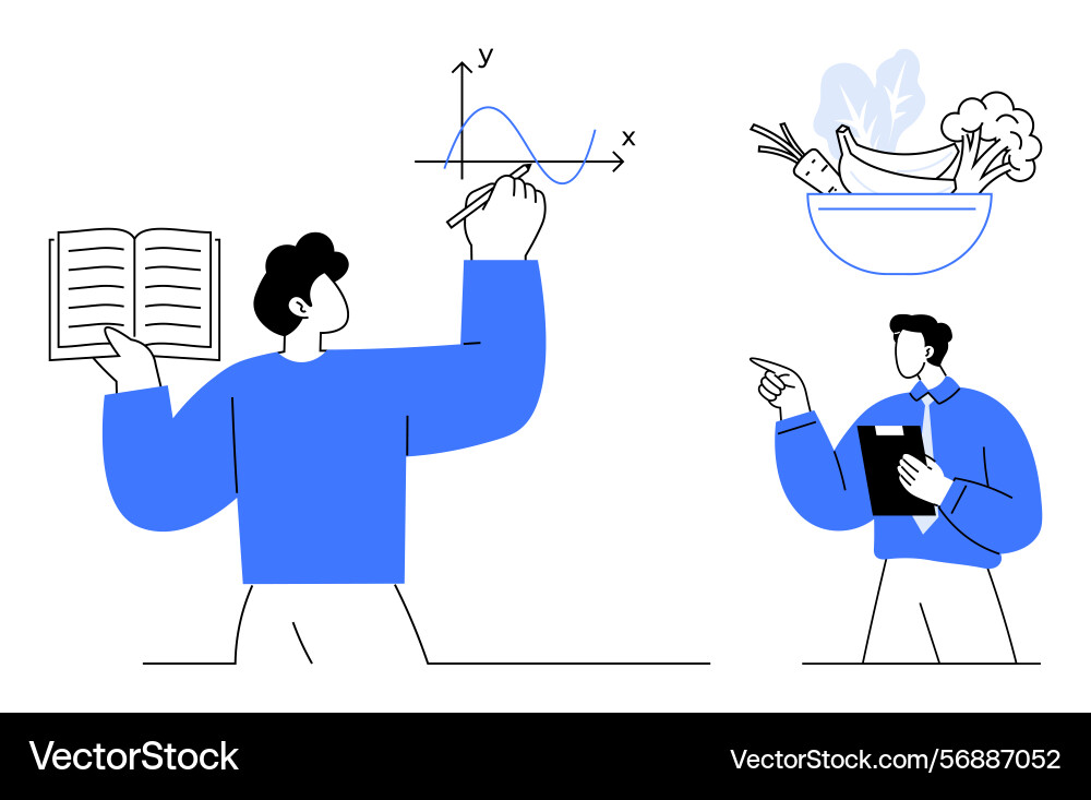 Teacher explaining mathematical graph with book Vector Image