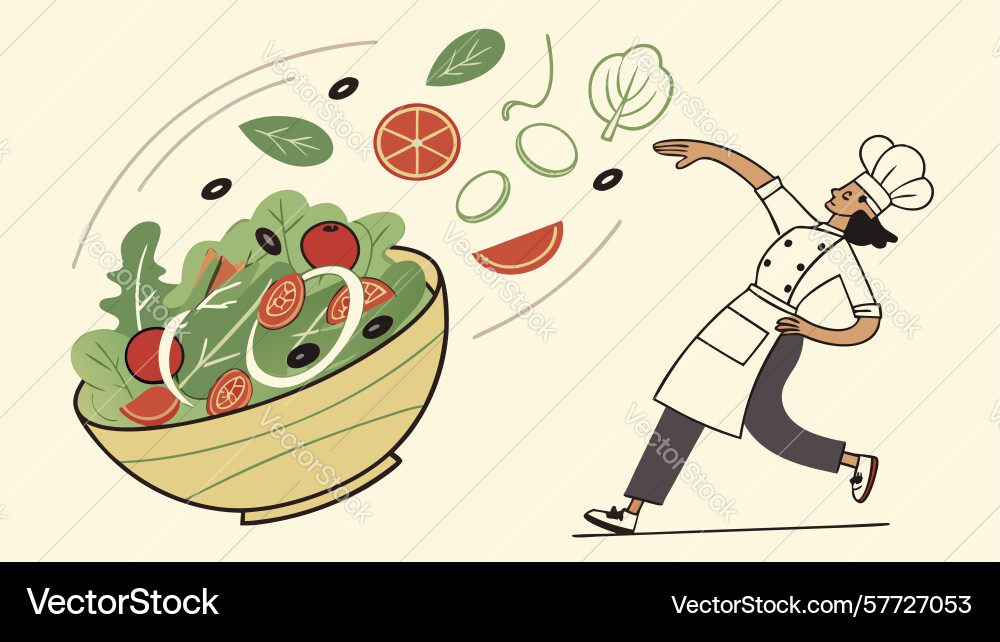 Dynamic figure tossing salad in abstract Vector Image