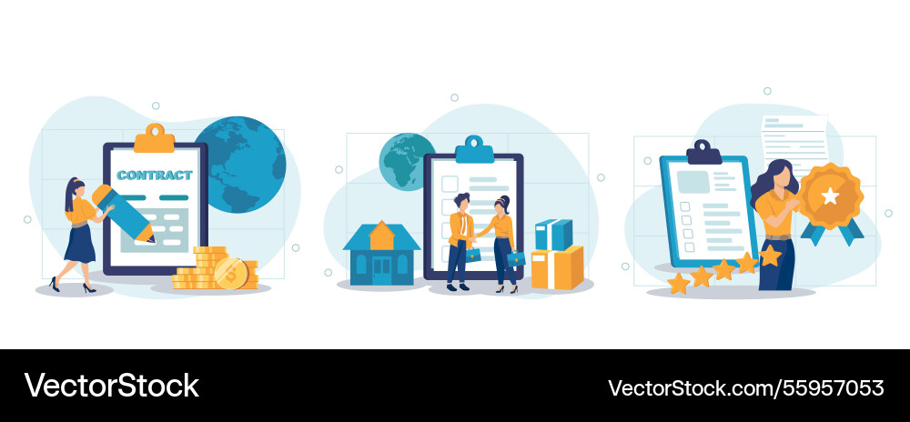 Electronic contract sales terms scenes Royalty Free Vector