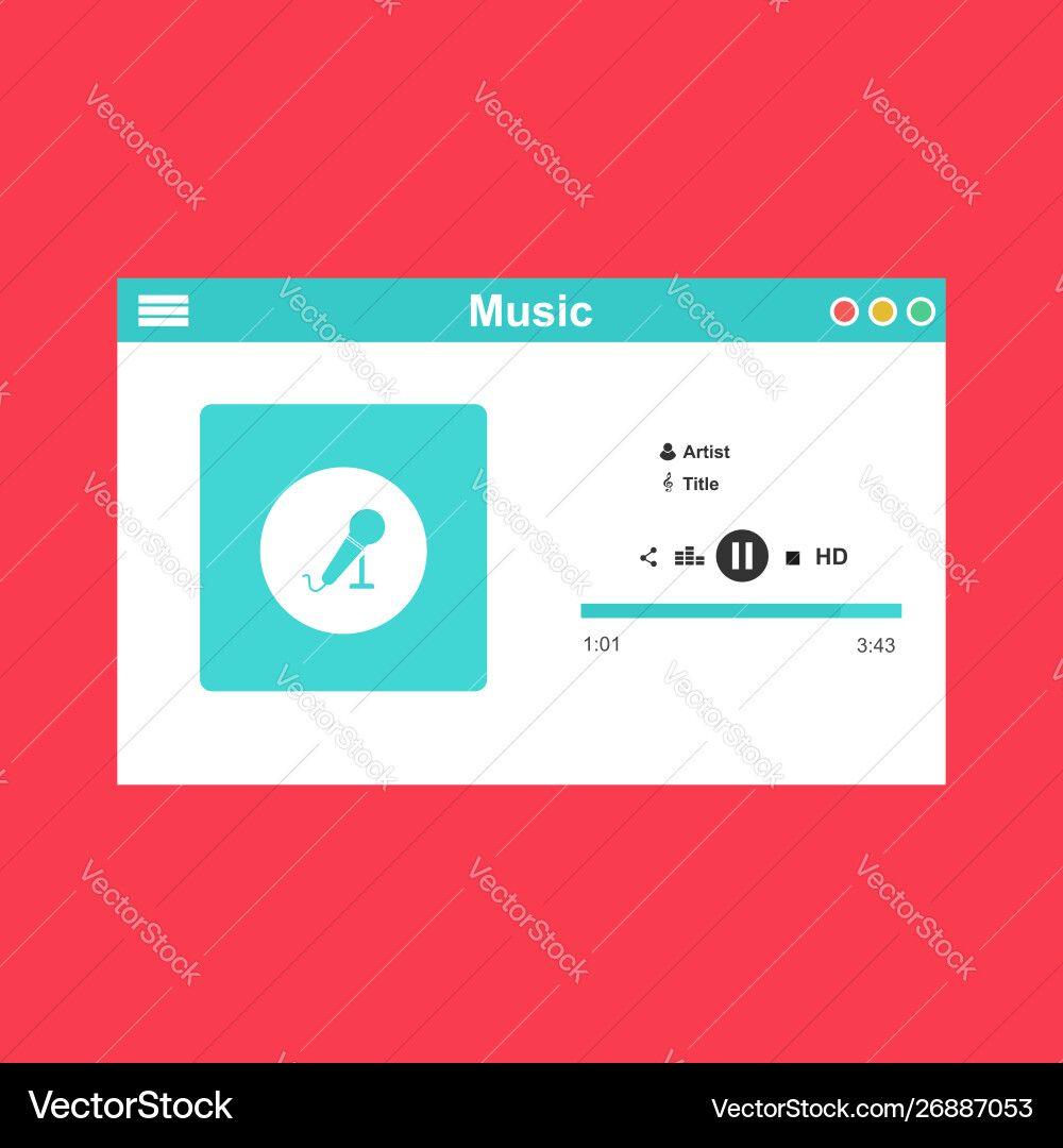 Media player application app template with flat Vector Image