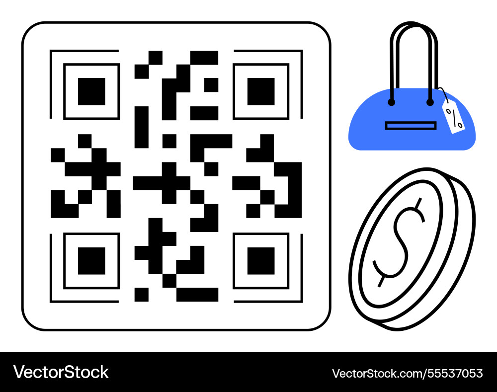 Qr code with handbag and coin elements Qr code with handbag and coin elements vector image