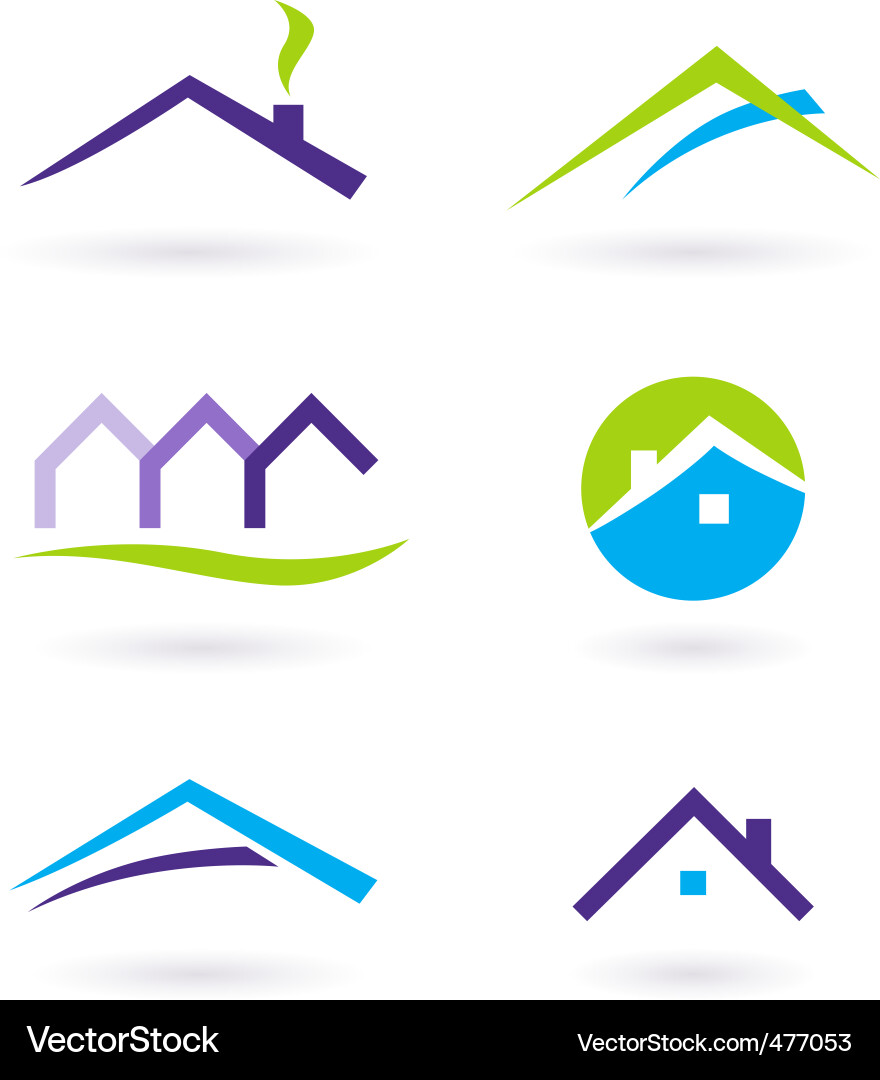 Real Estate Icons - Purple & Green Vector Image