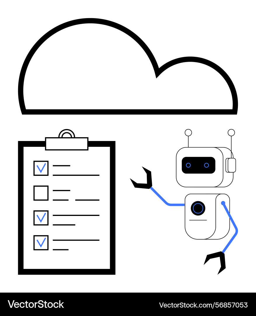 Robot managing digital checklists with cloud Robot managing digital checklists with cloud vector image