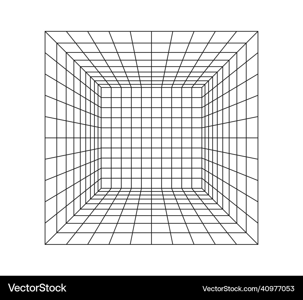 Wireframe perspective cube 3d grid room Wireframe perspective cube 3d grid room vector image