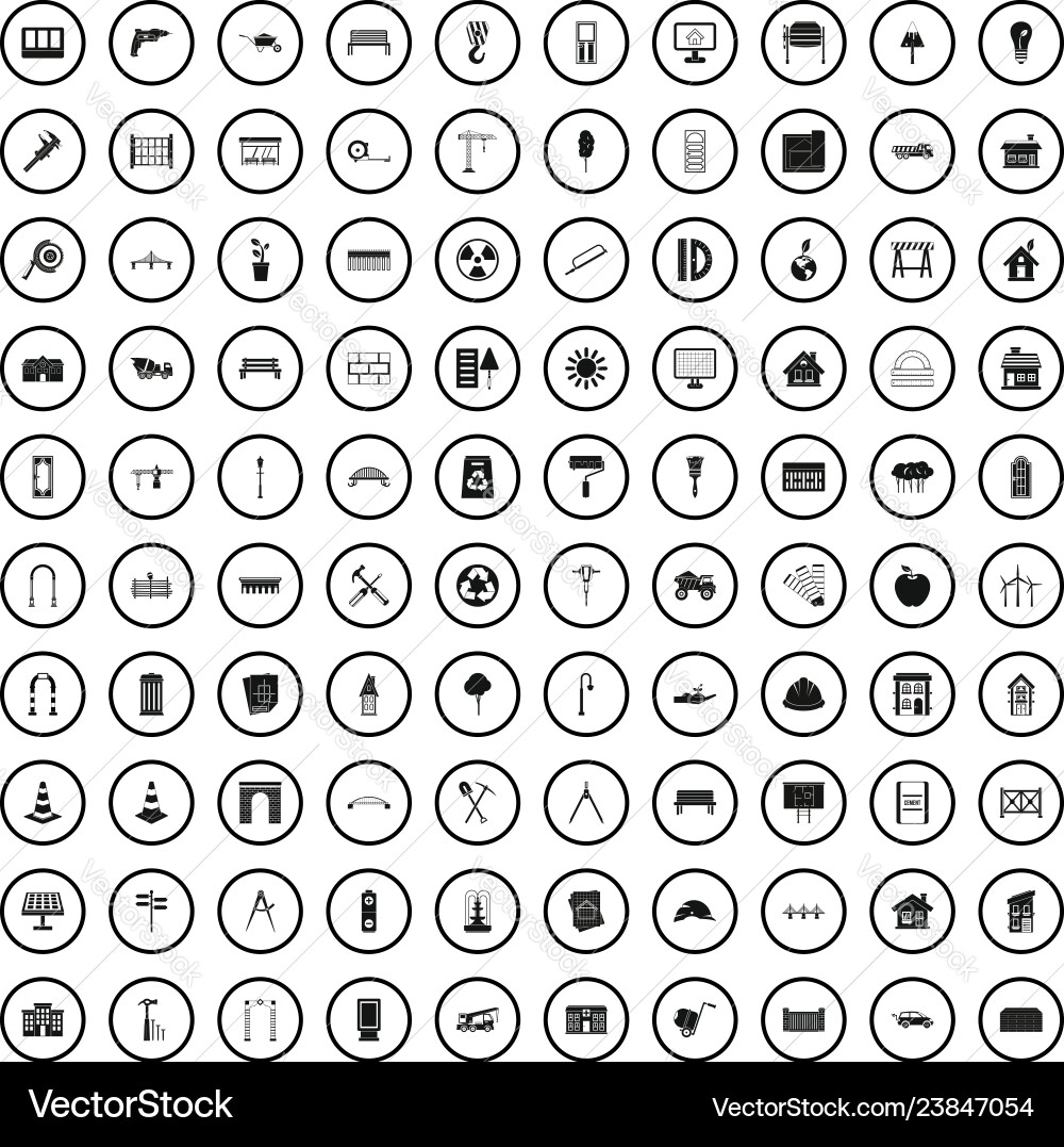 100 architecture icons set simple style vector image