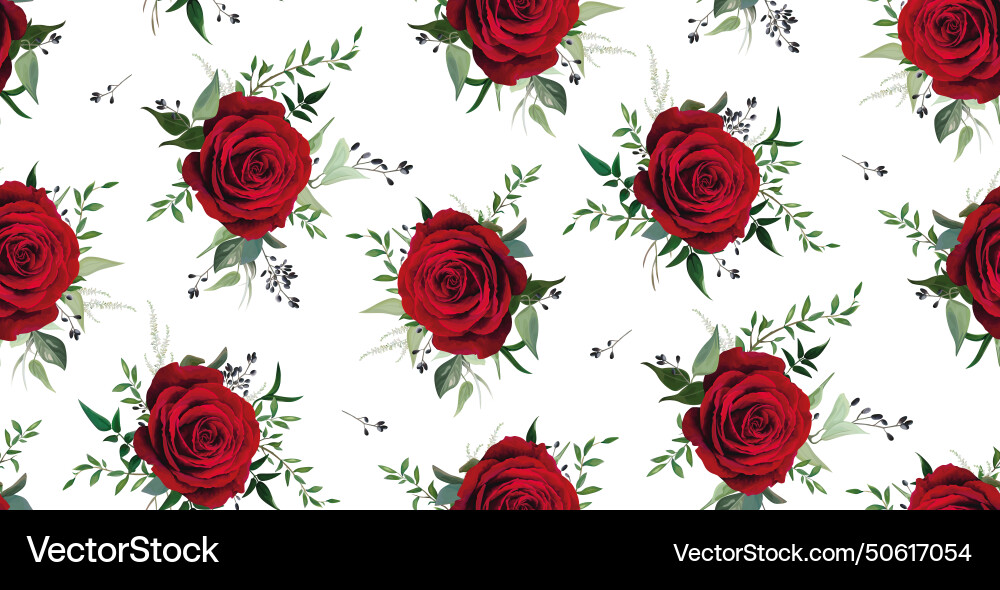 Bohemian seamless pattern red roses garden leaves Bohemian seamless pattern red roses garden leaves vector image