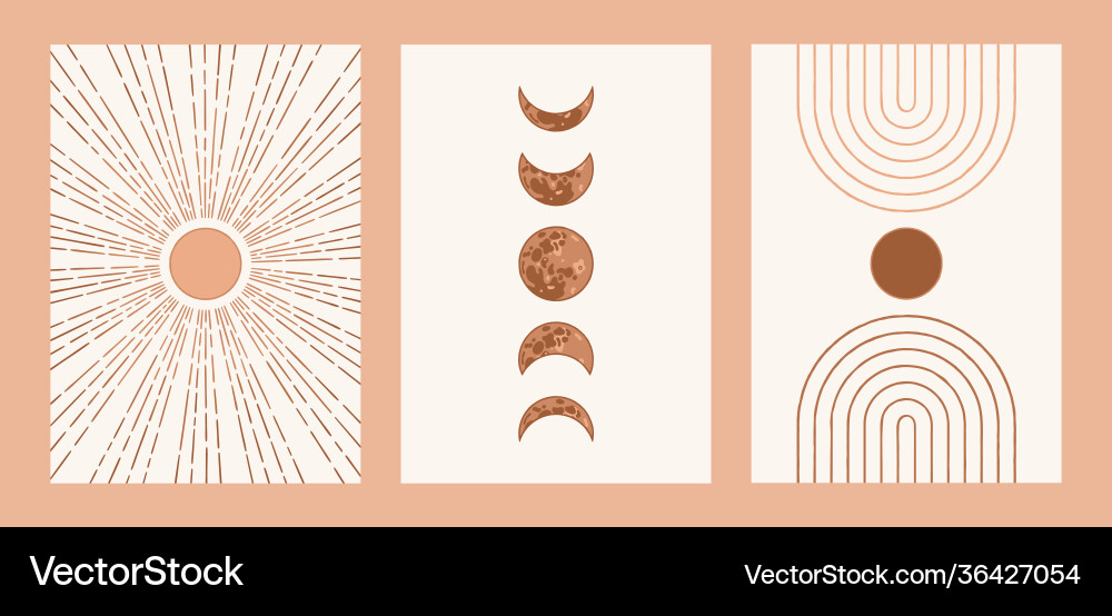 Boho sun moon arch set minimalist mid century Boho sun moon arch set minimalist mid century vector image