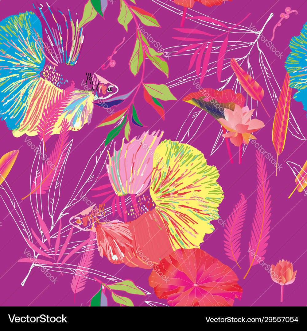 Endless pattern with fishes and algae water Endless pattern with fishes and algae water vector image