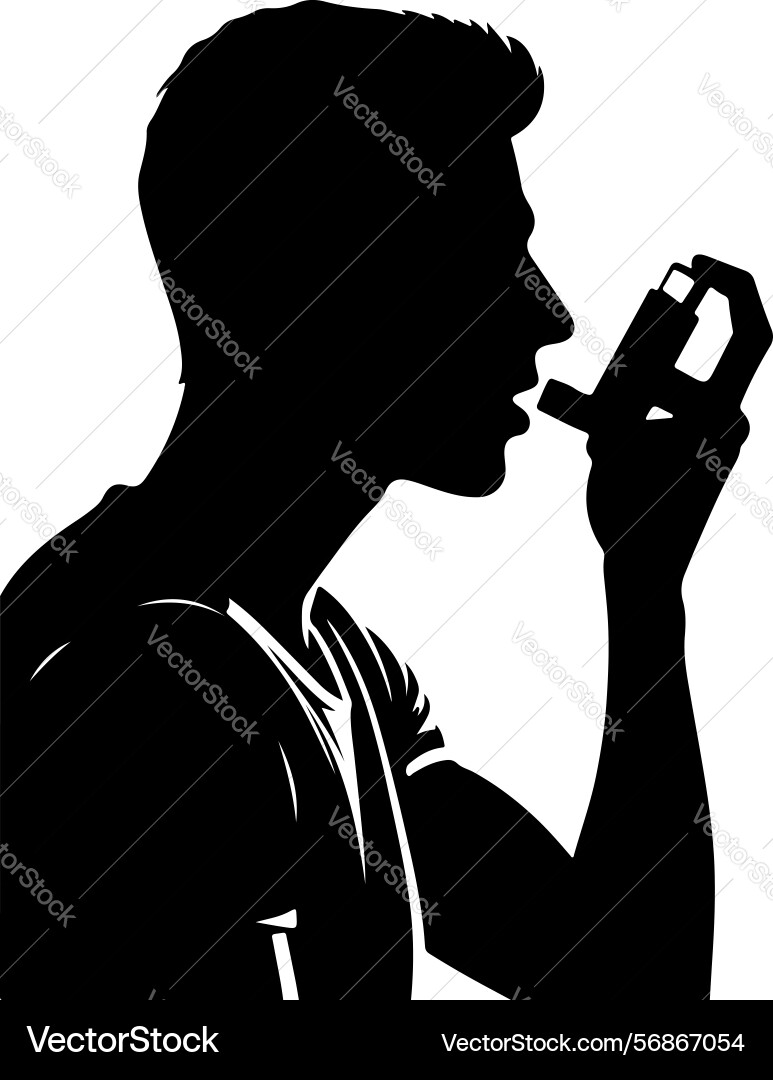 Man using an inhaler vector image