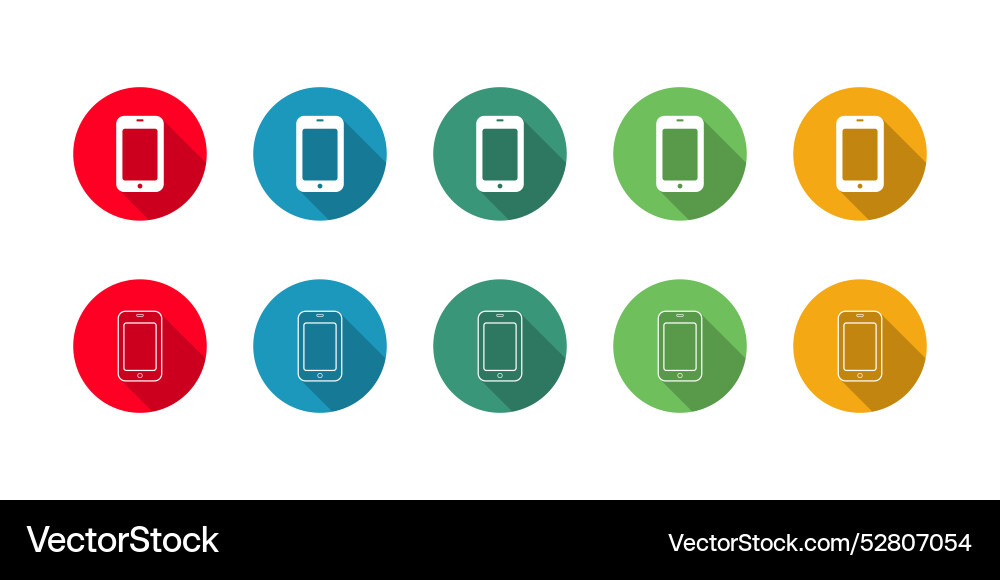 Mobile or smartphone icon set with long shadow Vector Image