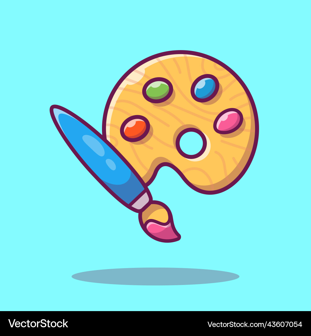 Paint palette and brush cartoon Paint palette and brush cartoon vector image