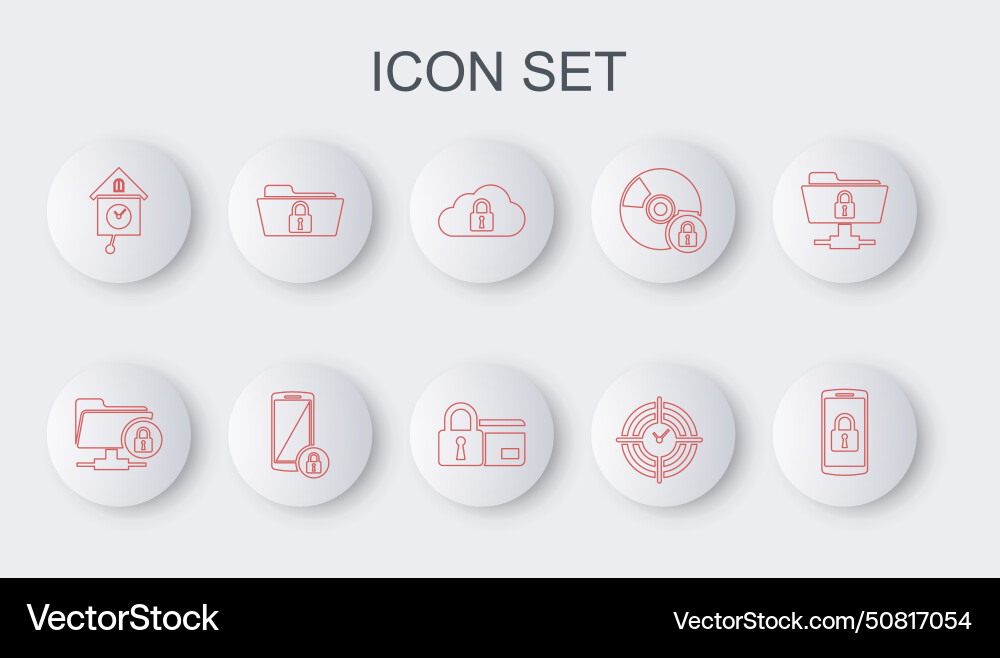 Set line smartphone with lock ftp folder Vector Image