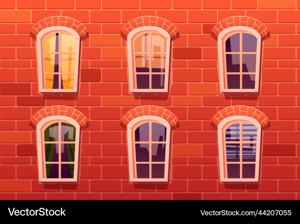 Classic arched windows on red brick wall Vector Image