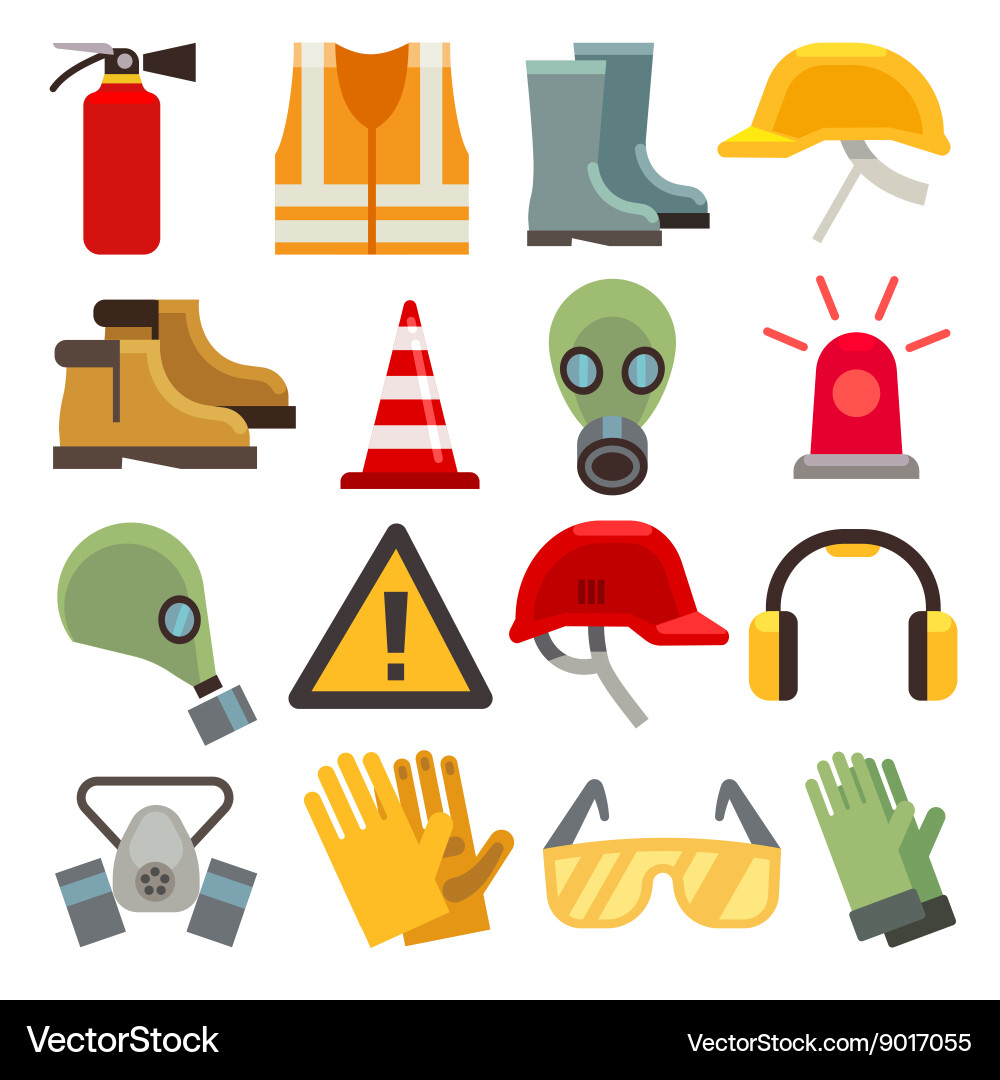 Safety work flat icons set Royalty Free Vector Image