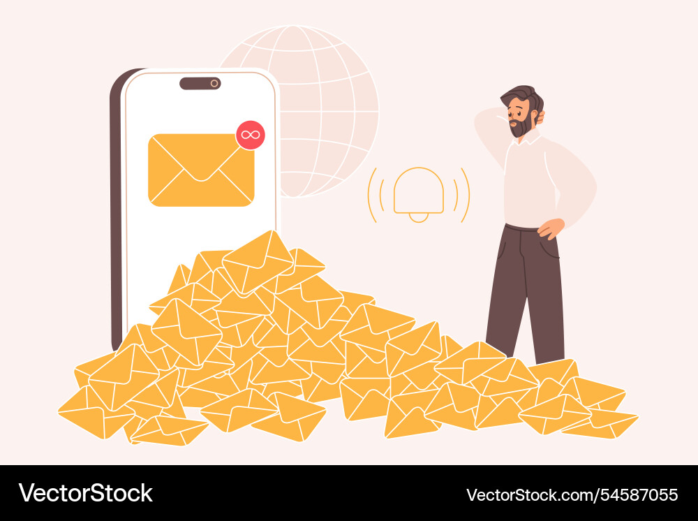 Spam overload in inbox mobile app mailbox full vector image