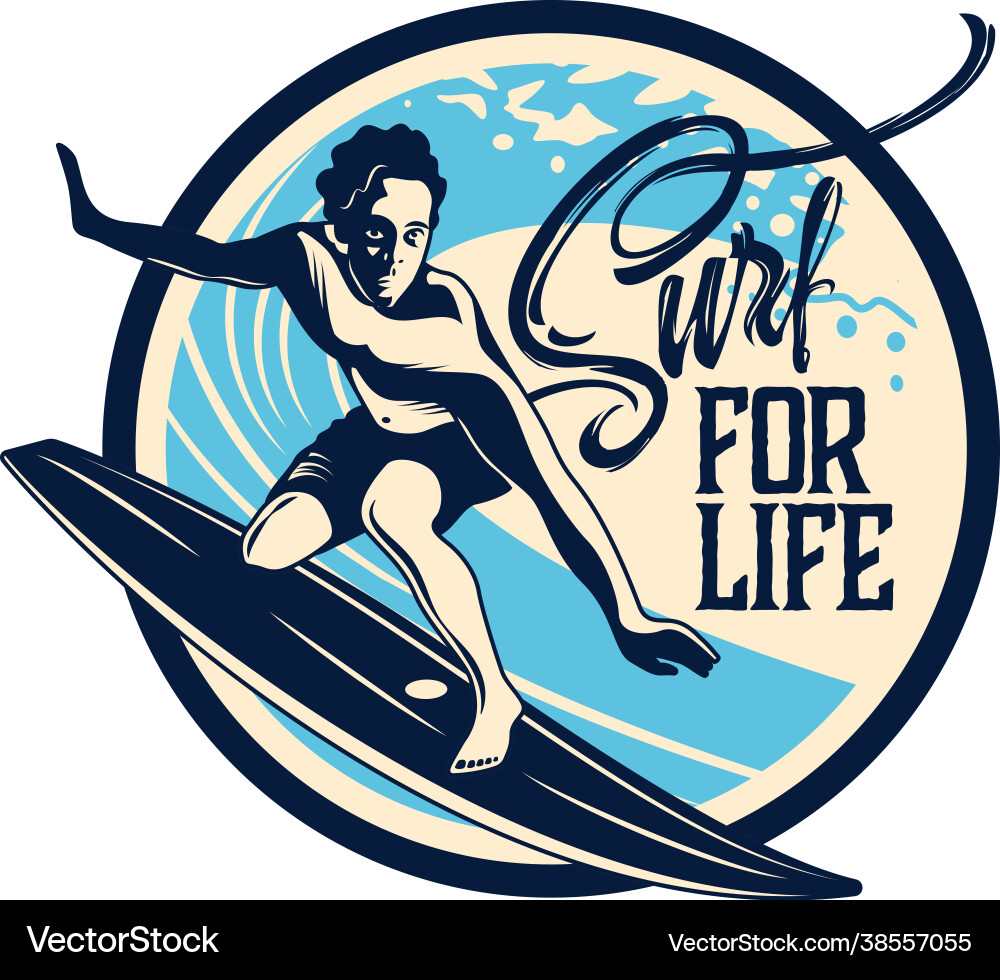 Surfing hand drawn emblem Surfing hand drawn emblem vector image