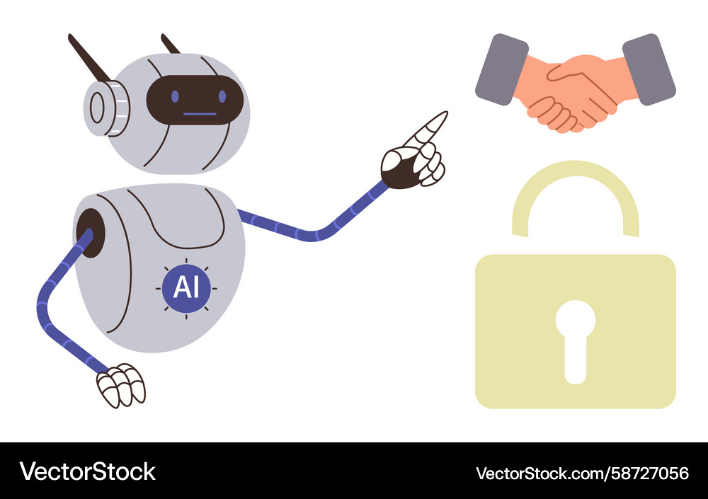Ai robot collaborating with humans to ensure Ai robot collaborating with humans to ensure Vector Image