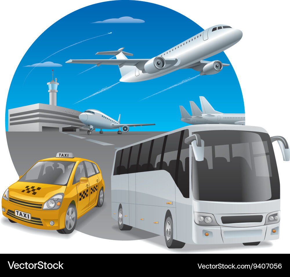Car and bus in airport Royalty Free Vector Image