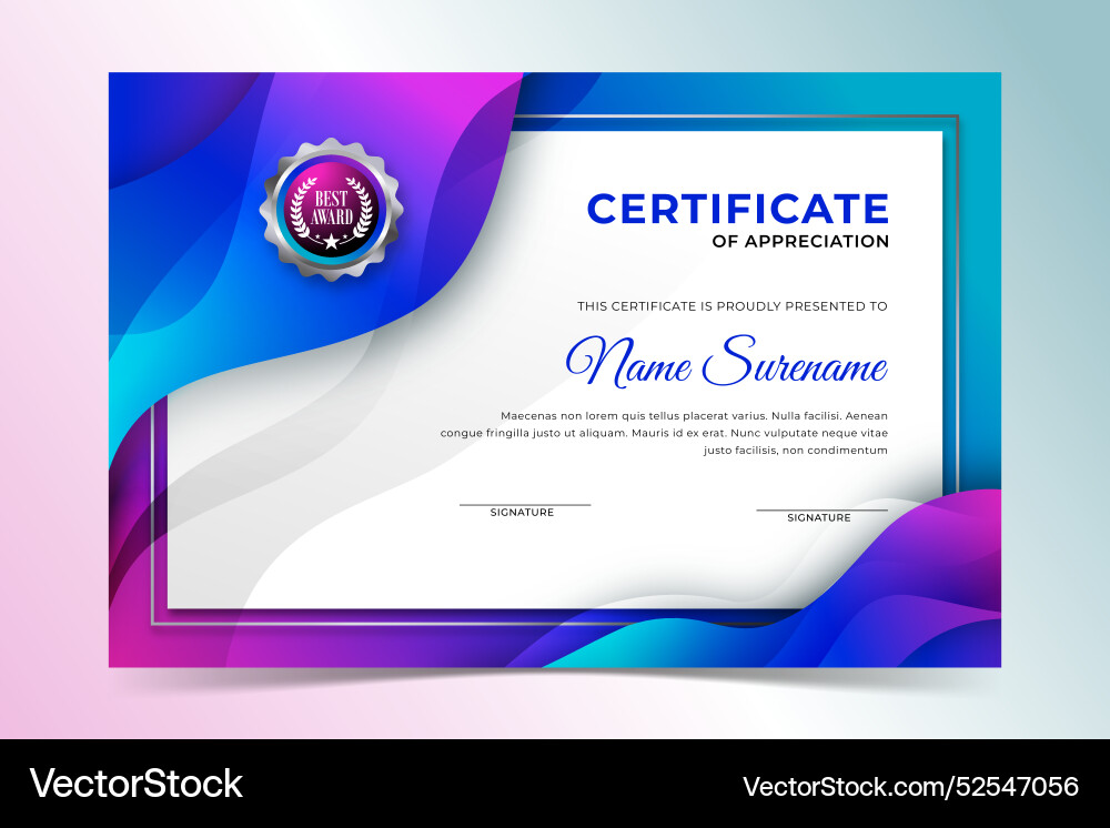Certificate template with colorful gradient Certificate template with colorful gradient vector image
