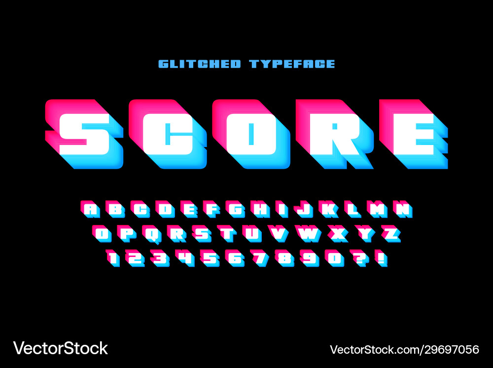 Glitched modern display alphabet design typeface Glitched modern display alphabet design typeface vector image