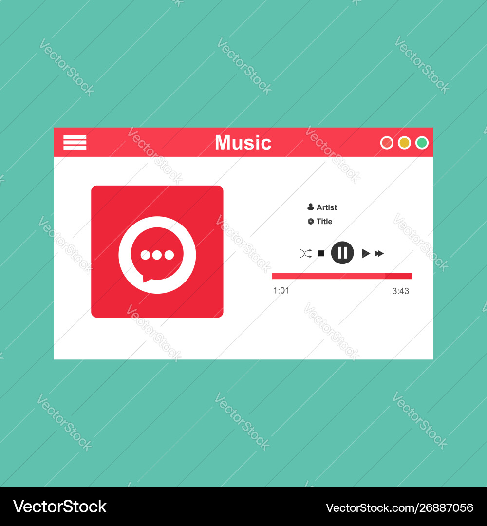 Media player application app template with flat Media player application app template with flat Vector Image