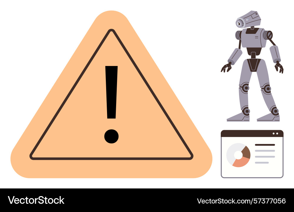 Robot with warning sign and data chart Robot with warning sign and data chart vector image