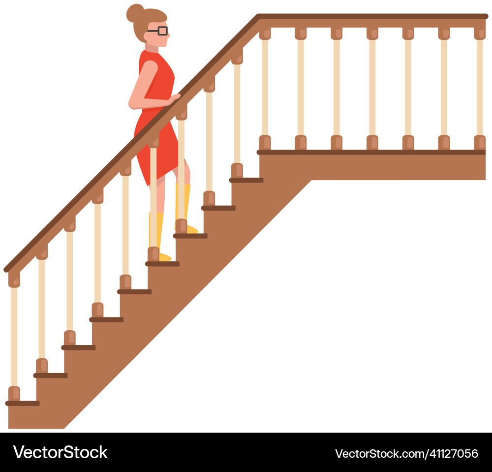 Woman in dress climbs stairs holding on to railing Woman in dress climbs stairs holding on to railing vector image