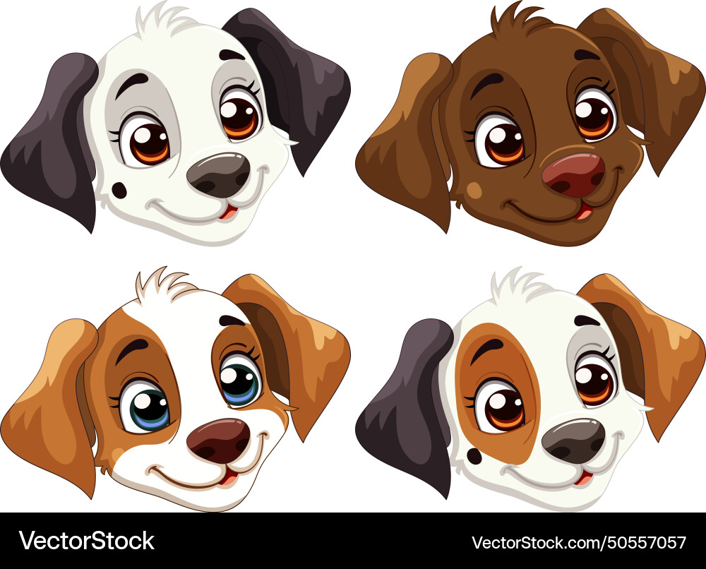 Four cute cartoon dog faces Royalty Free Vector Image
