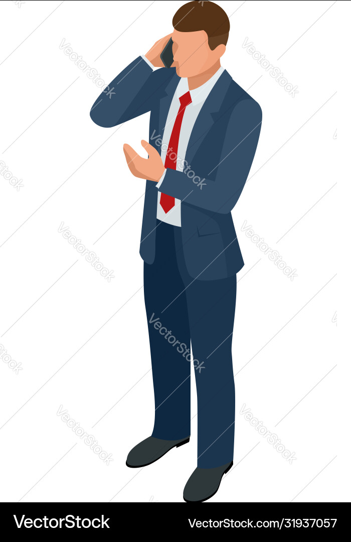 Isometric businessman isolated on write creating Vector Image