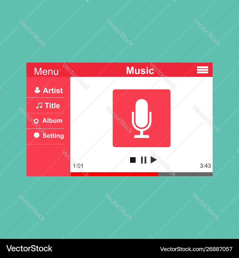 Media player application app template with flat Media player application app template with flat vector image