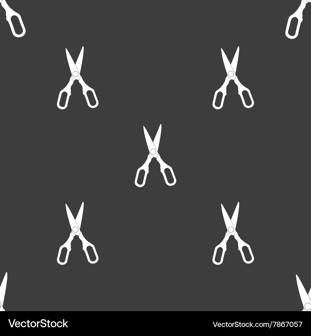 Scissors icon sign seamless pattern on a gray Vector Image