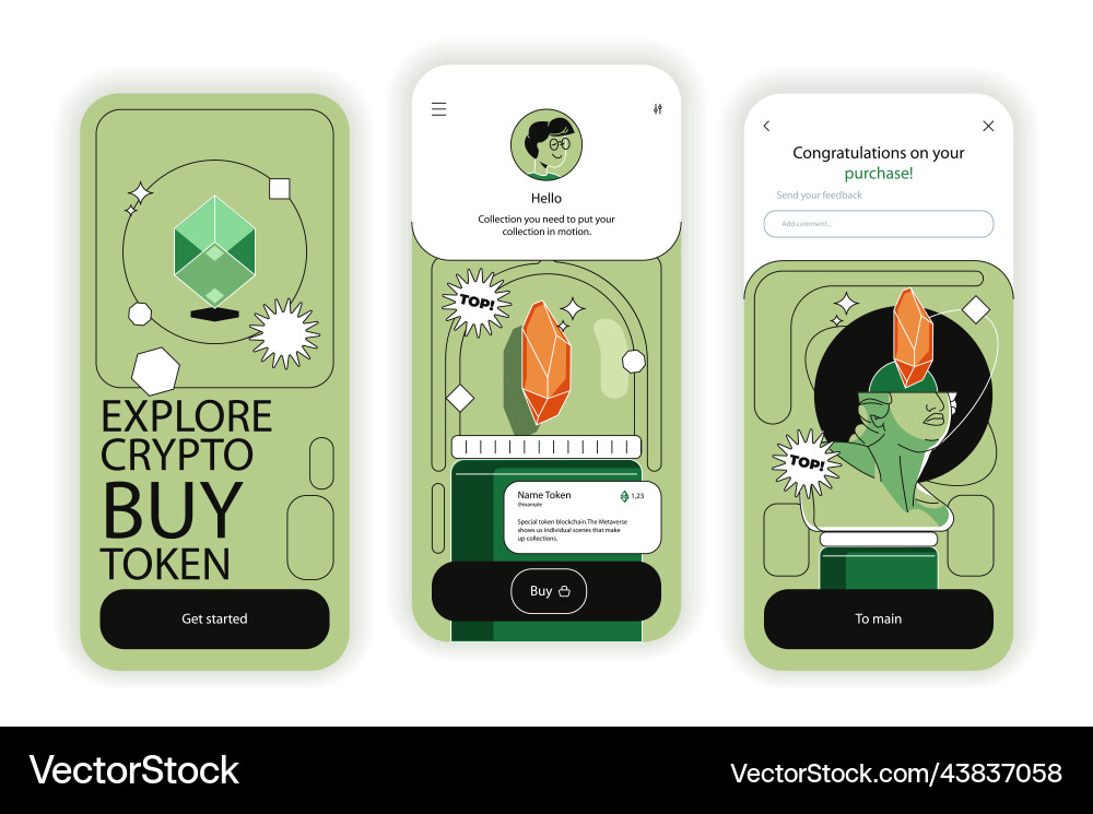 Crypto market concept onboarding screens ui ux vector image