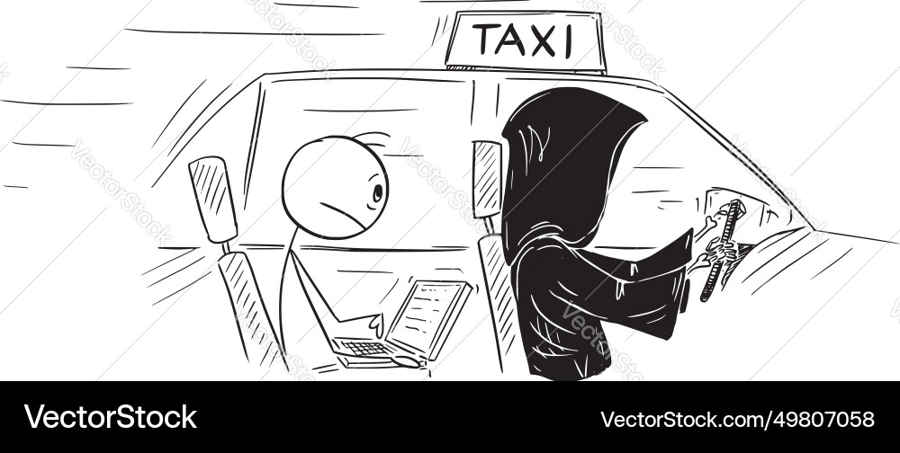 Death Driving Taxi - Halloween Cartoon Vector Image