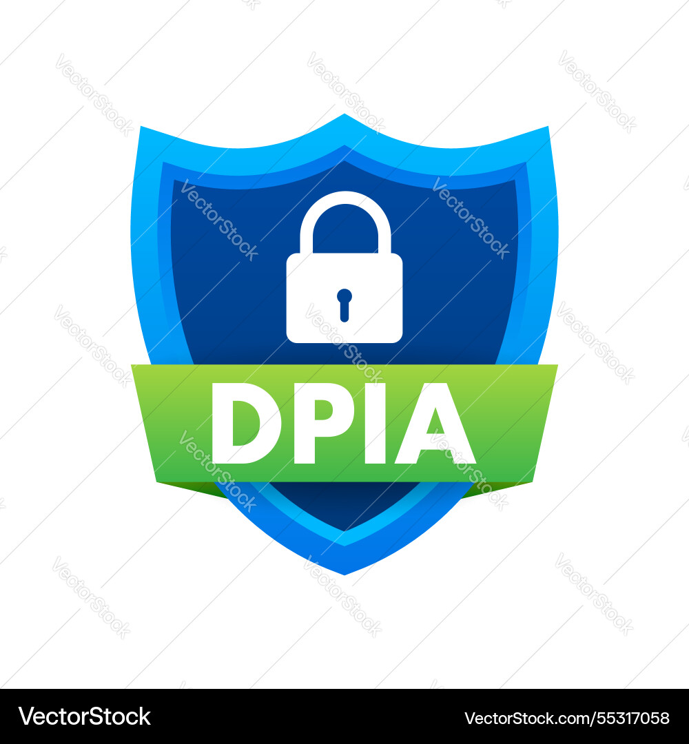Dpia protecting data with shield and lock symbol vector image