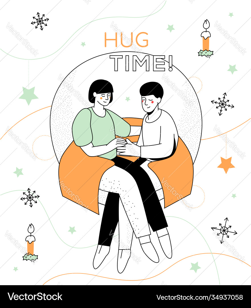 Hug time - modern line design style Royalty Free Vector