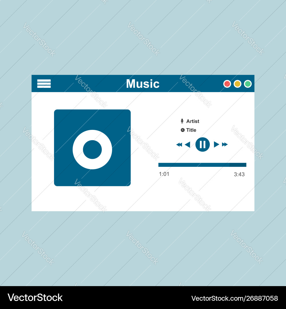 Media player application app template with flat Media player application app template with flat vector image