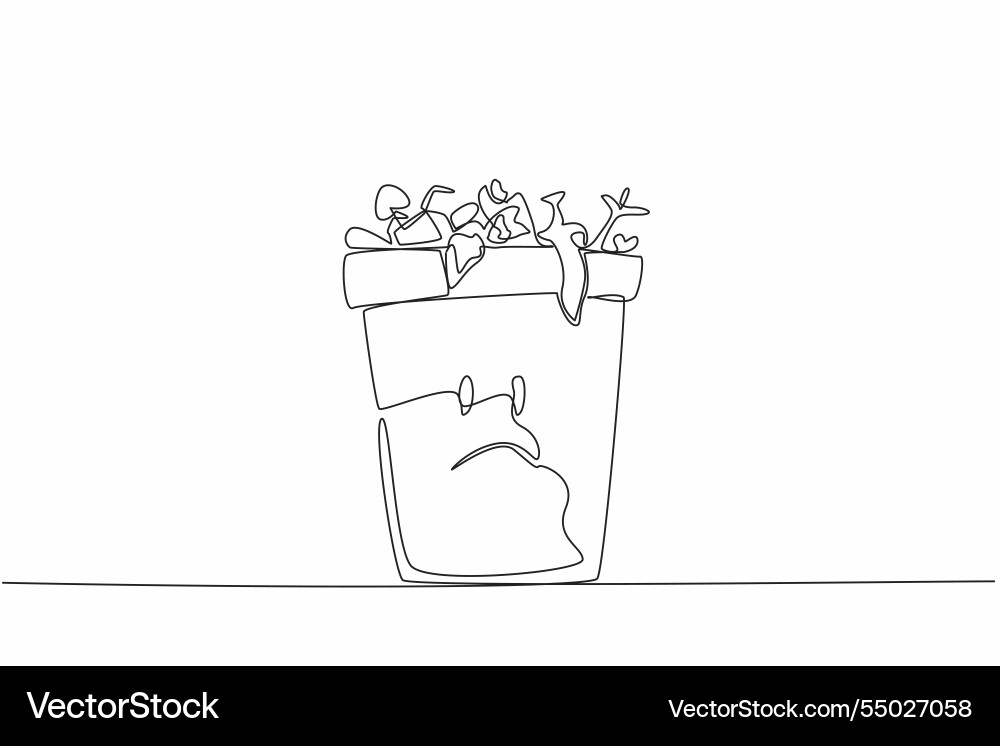 Single continuous line drawing trash can Single continuous line drawing trash can vector image