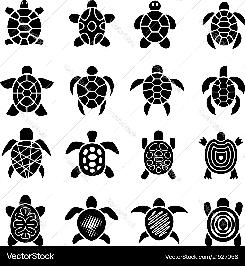 Turtle Icon Set - Top View vector image