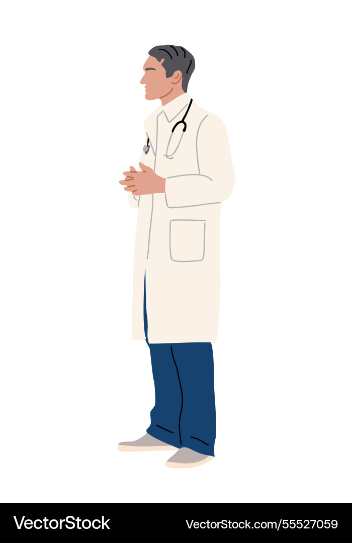 Confident male doctor standing in white lab coat Confident male doctor standing in white lab coat vector image
