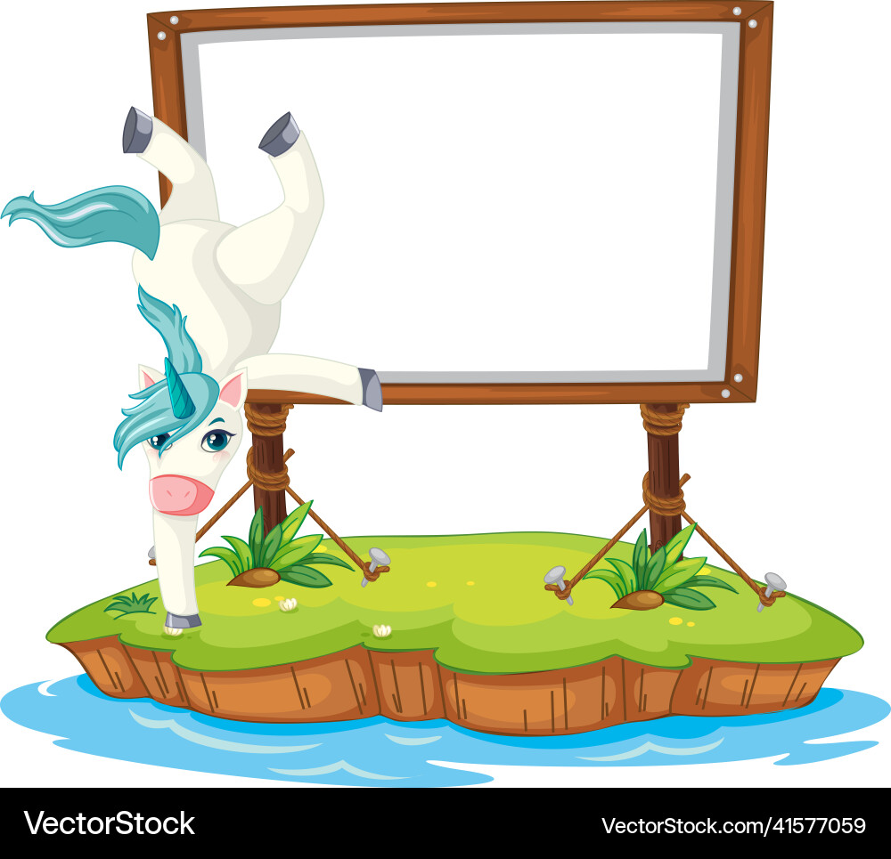 Dancing unicorn with empty board Dancing unicorn with empty board vector image
